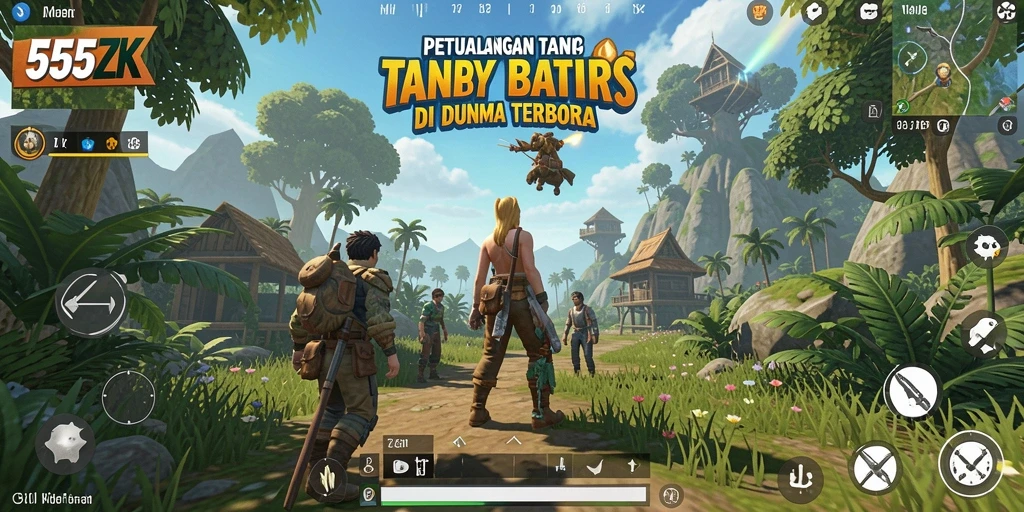 Screenshot gameplay 555ZK menampilkan eksplorasi dunia terbuka yang menakjubkan.