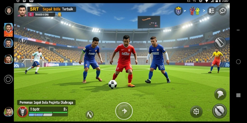 Screenshot yang menampilkan aksi seru dalam permainan sepak bola 5RT.