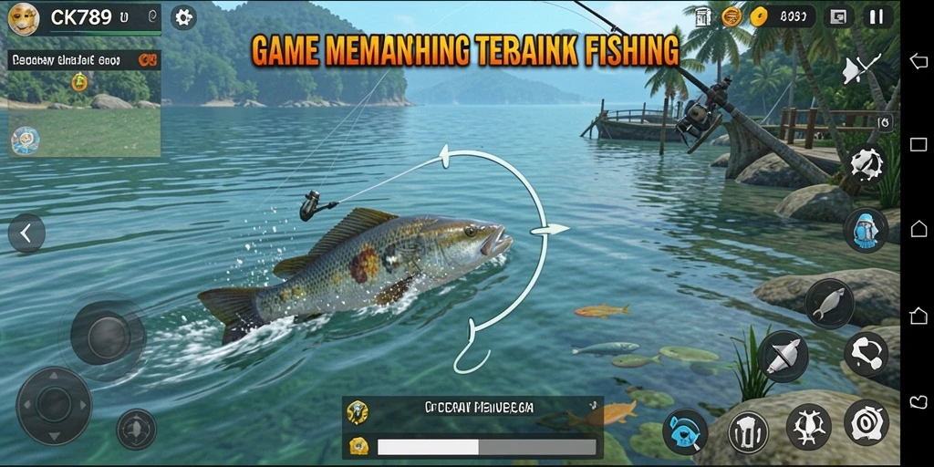 Screenshot gameplay CK789 yang menunjukkan aksi memancing menegangkan.
