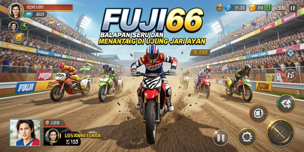 Tampilan gameplay seru dalam balapan FUJI66 yang menegangkan.