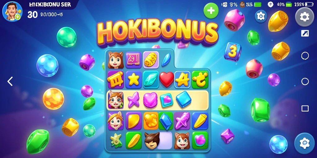 Tampilan seru gameplay HOKIBONUS dengan aksi Match-3.