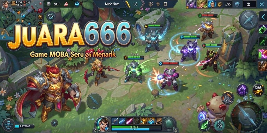 Tampilan gameplay seru JUARA666 di medan pertempuran MOBA.
