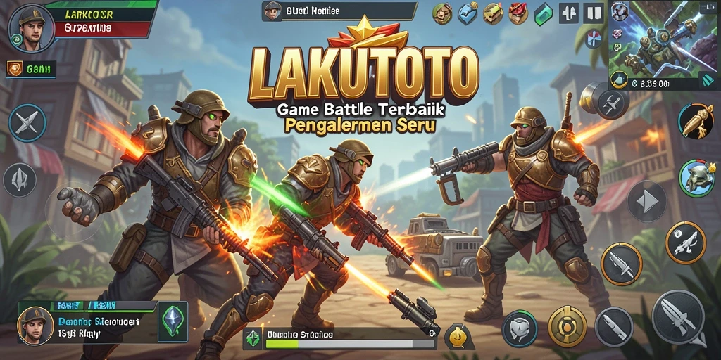 Screenshot gameplay <strong>LAKUTOTO</strong> menunjukkan aksi pertempuran seru di medan perang.