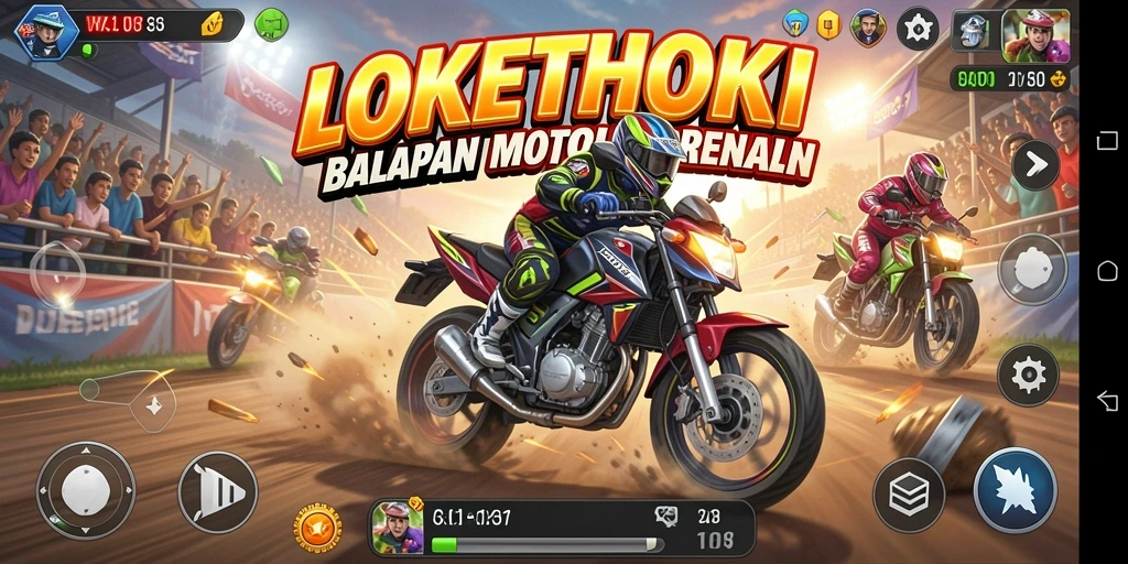 Gameplay seru LOKETHOKI dalam balapan motor penuh aksi.