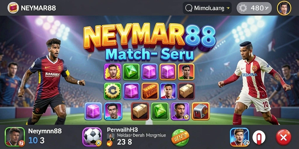 Screenshot gameplay Match-3 NEYMAR88 yang penuh warna dan menarik.