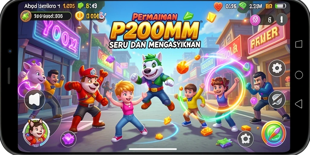 Tampilan utama P200M menampilkan aksi gameplay yang mengasyikkan dan penuh warna.
