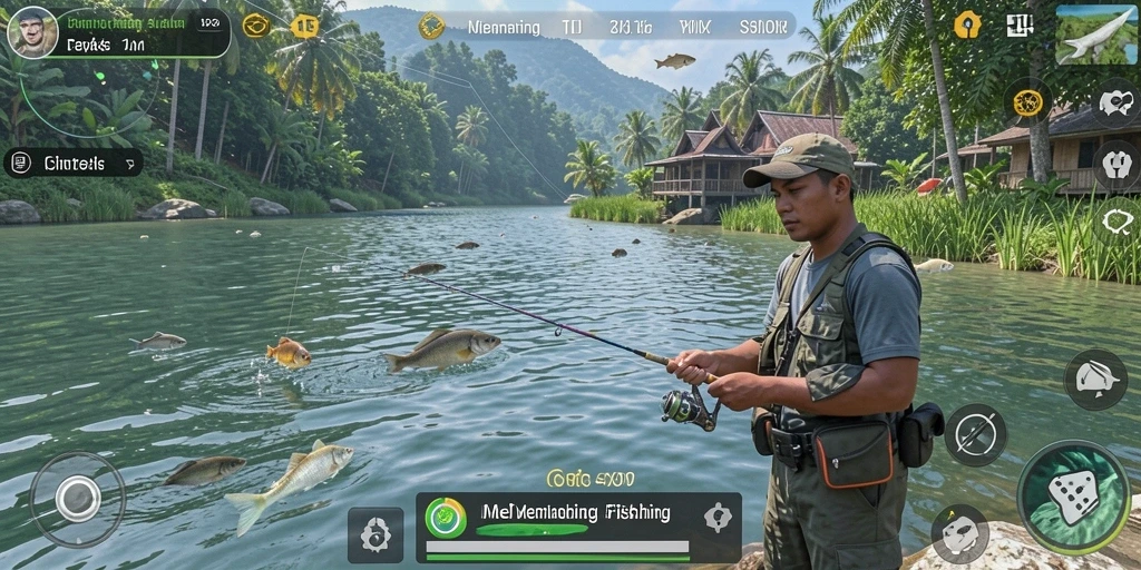Tampilan menarik gameplay Fishing di SINTE4D dengan aksi menangkap ikan.