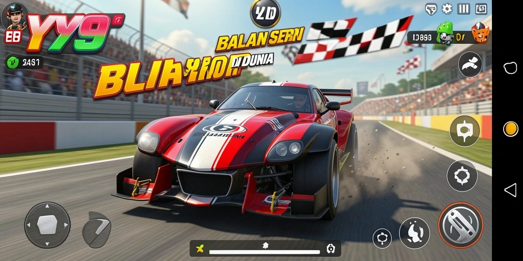 Gameplay Racing Y89 yang penuh aksi dan kecepatan di lintasan.