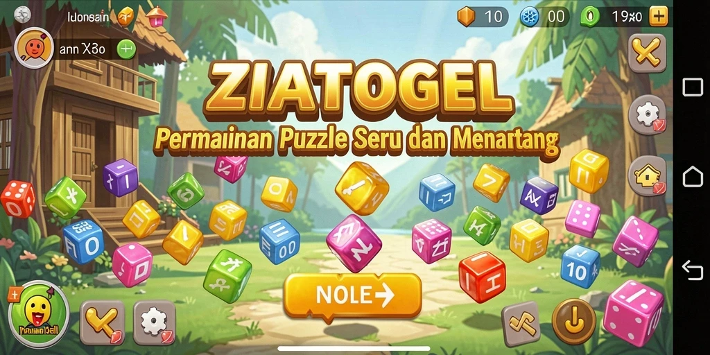 Tampilan gameplay ZIATOGEL yang penuh warna dan menarik dengan berbagai teka-teki.