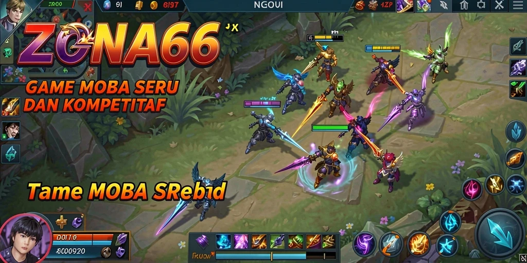 Tampilan gameplay seru dari ZONA66 dengan aksi MOBA yang mendebarkan.